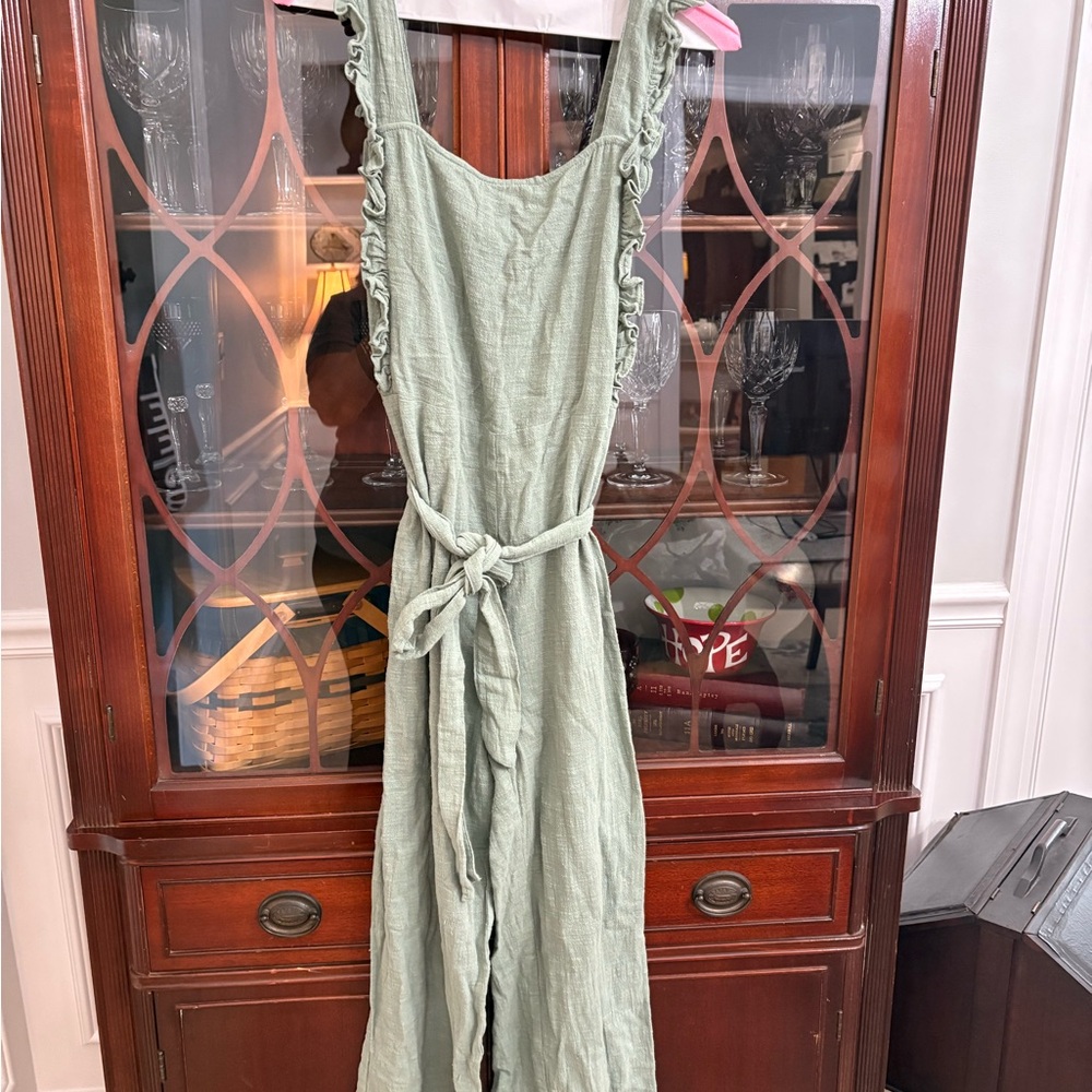 Vanilla Star Sage Green Ruffle Jumpsuit